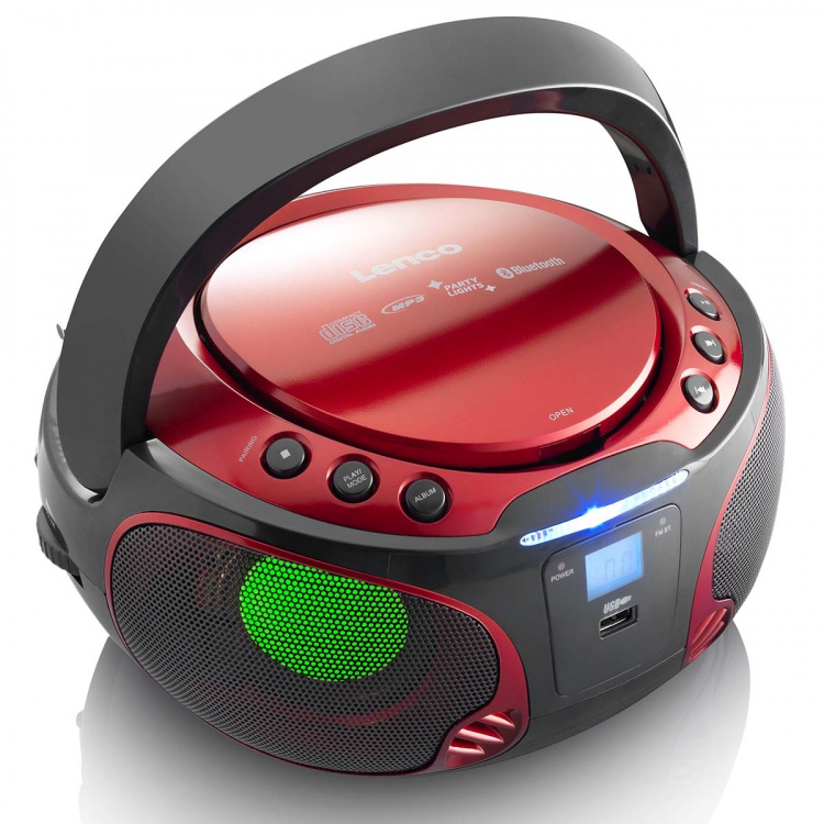 Lenco Draagbare FM-radio CD/MP3/USB/Bluetooth-speler® met LED-verlichting Rood