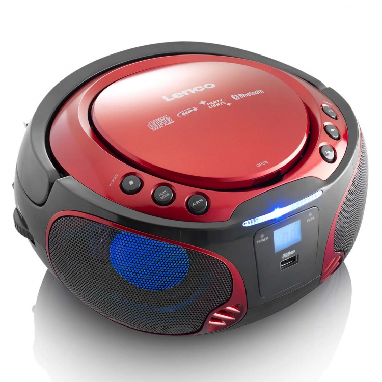 Lenco Draagbare FM-radio CD/MP3/USB/Bluetooth-speler® met LED-verlichting Rood