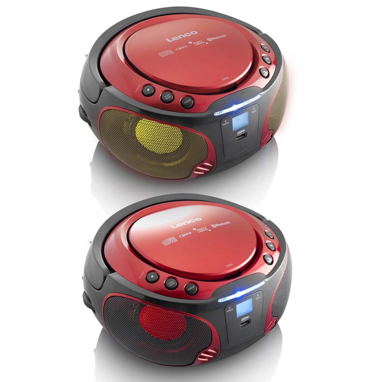 Lenco Draagbare FM-radio CD/MP3/USB/Bluetooth-speler® met LED-verlichting Rood