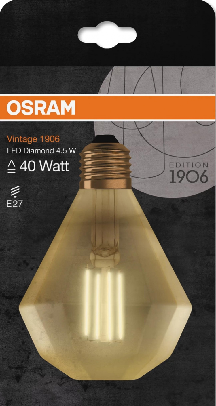 LEDVANCE LED 1906 Vintage diamond 40W/825 filament gold E27
