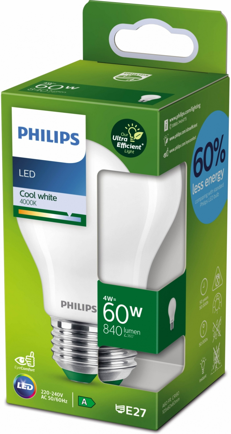 Philips Ultra Efficient LED-lamp, E27, 4000K, 840 lm