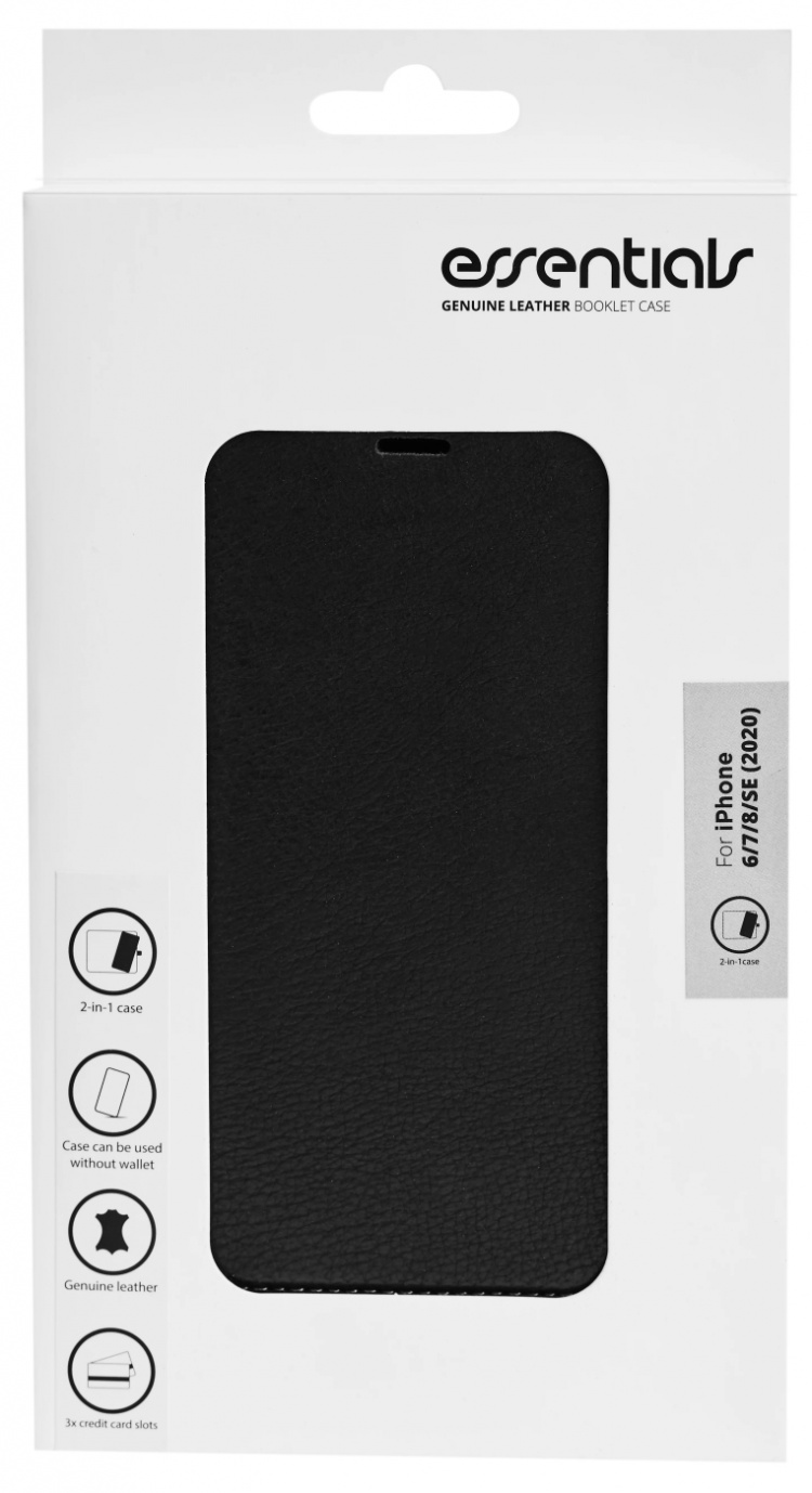 Essentials iPhone 6/7/8/SE (2020/2022) Leather wall,deta, Blk