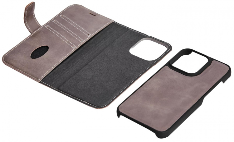 Essentials iPhone 13 Mini leather wallet, detachable, Grey