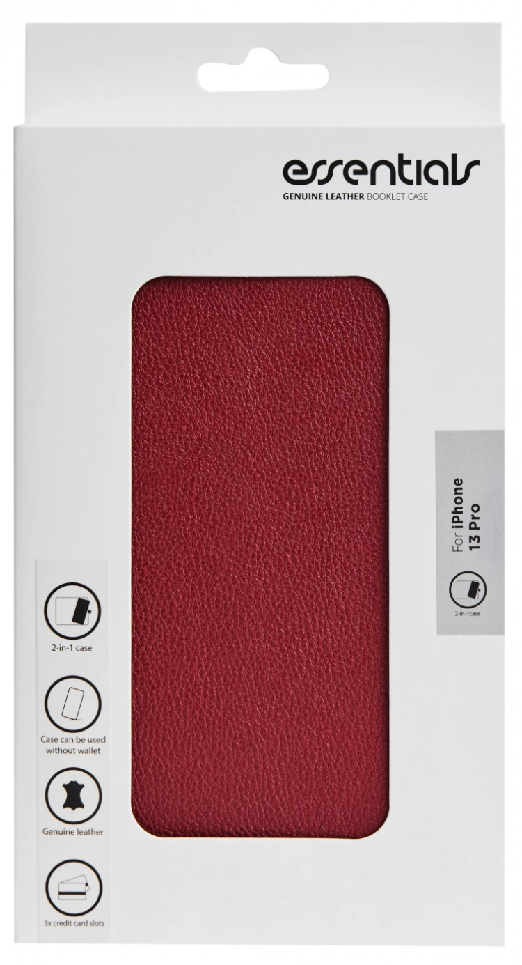 Essentials iPhone 13 Pro leather wallet, detachable, Red