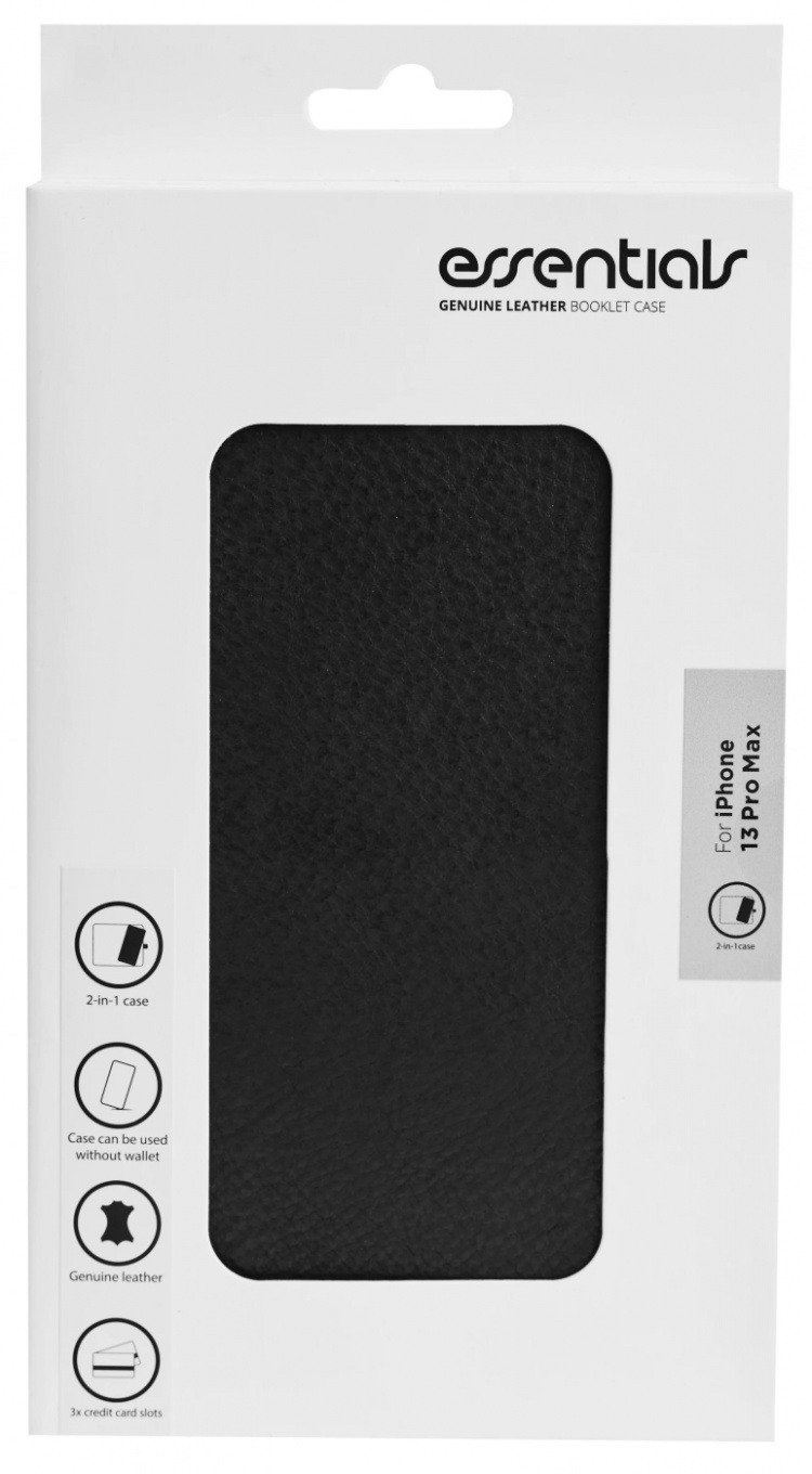 Essentials iPhone 13 Pro Max leather wallet, detachable,Black