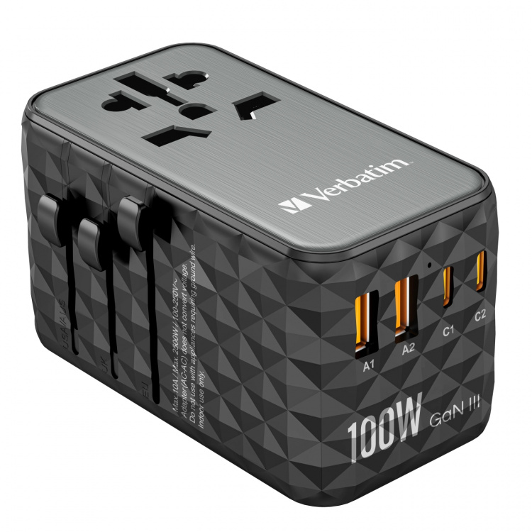 Verbatim UTA-06 GaN III Universal Travel Adapter with 2 x USB-C PD