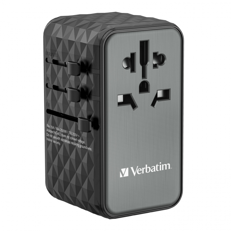 Verbatim UTA-06 GaN III Universal Travel Adapter with 2 x USB-C PD