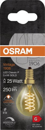 Osram 1906 LED miba gold sp fil ul th 3,4W/822 (25W) E14 dim Osram 1906 LED miba gold sp fil ul th 3,4W/822 (25W) E14 dim