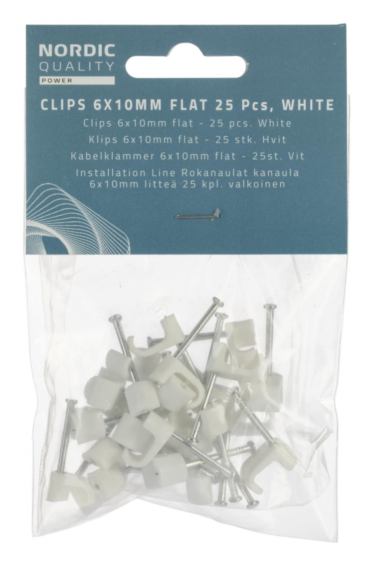 Nordic Quality Kabelklipps platt 6x10mm, Vit, 25 st