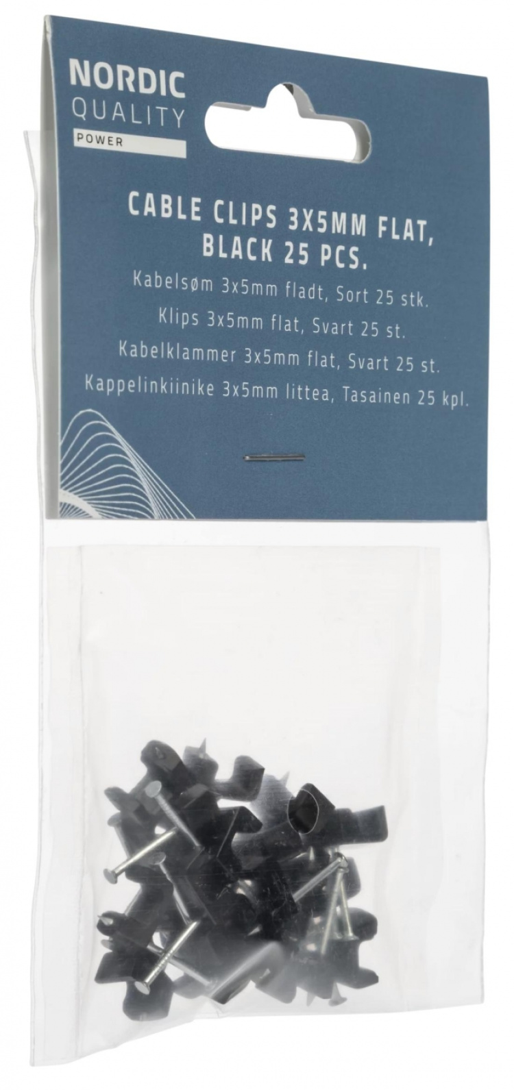 Nordic Quality Kabelklipps platt 3x5mm, Svart, 25 st
