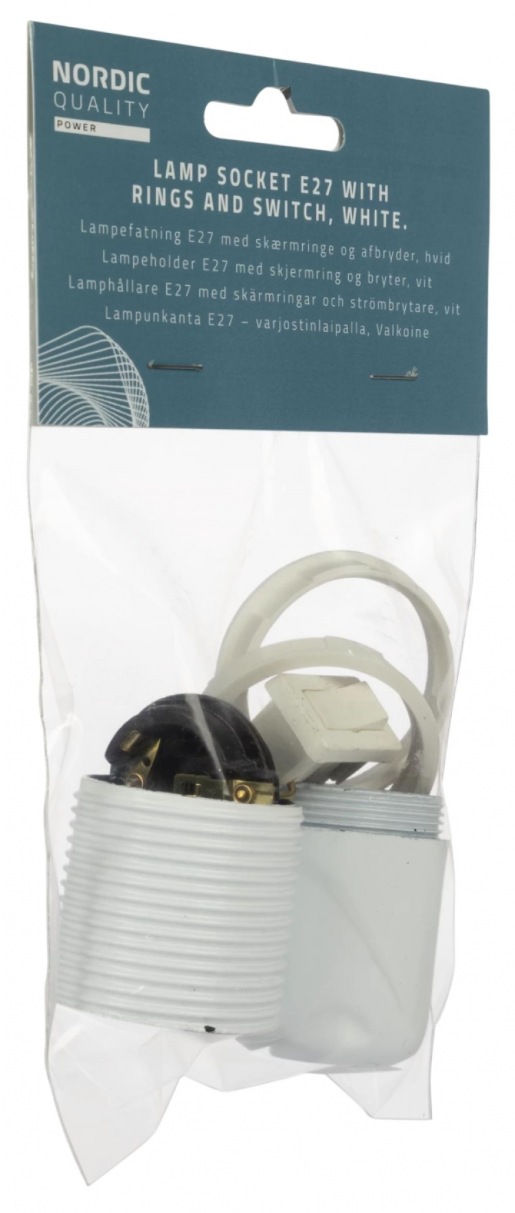 Nordic Quality Lampsockel E27 med ringar+brytare, Vit