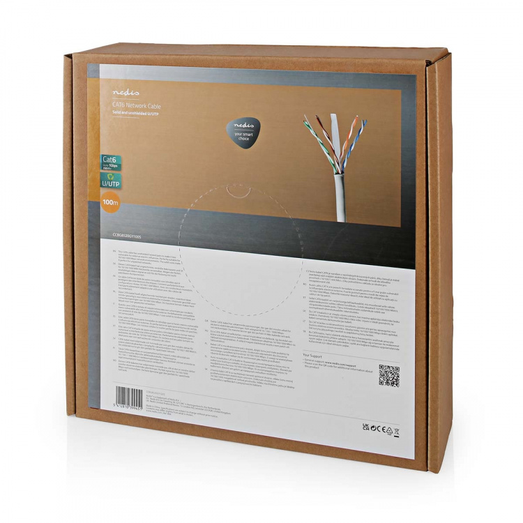 Nedis Netwerk Kabel Rol | CAT6 | Solid | U/UTP | CCA | 100.0 m | Binnenshuis | Rond | PVC | Grijs | Trekdoos Nedis Netwerk Kabel Rol | CAT6 | Solid | U/UTP | CCA | 100.0 m | Binnenshuis | Rond | PVC | Grijs | Trekdoos