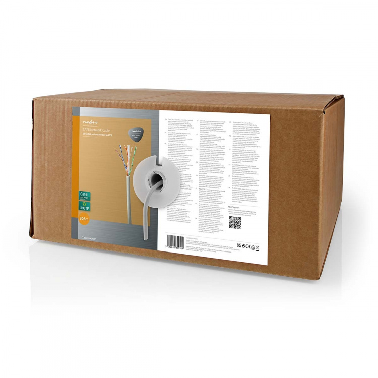 Nedis Netwerk Kabel Rol | CAT6 | Stranded | U/UTP | CCA | 305.0 m | Binnenshuis | Rond | PVC | Grijs | Trekdoos