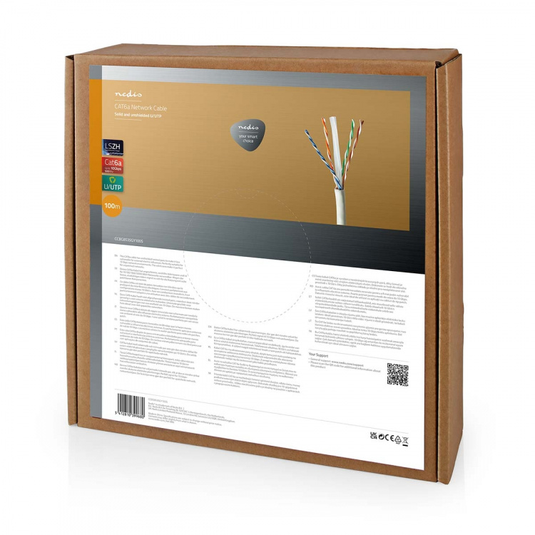 Nedis Netwerk Kabel Rol | CAT6a | Solid | U/UTP | Koper | 100.0 m | Binnenshuis | Rond | LSZH | Grijs | Gift Box