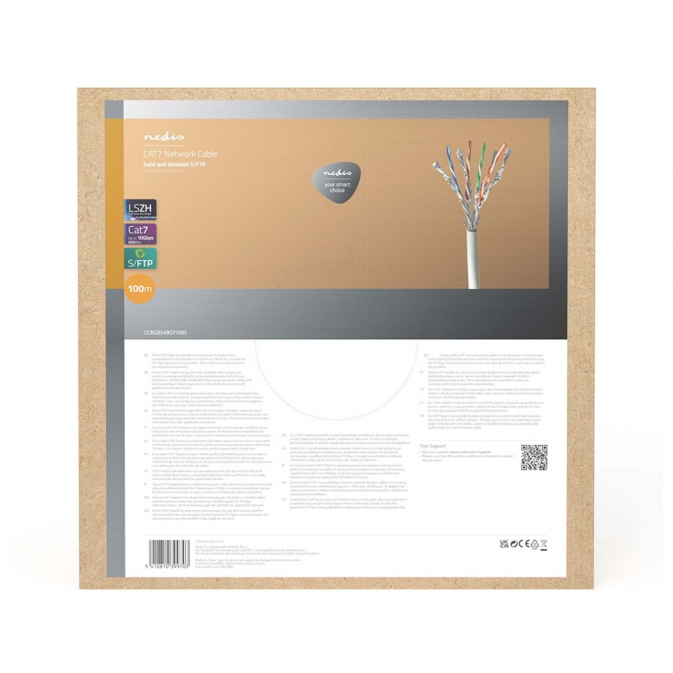 Nedis Netwerk Kabel Rol | CAT7 | Solid | S/FTP | Koper | 100.0 m | Binnenshuis | Rond | LSZH | Grijs | Gift Box Nedis Netwerk Kabel Rol | CAT7 | Solid | S/FTP | Koper | 100.0 m | Binnenshuis | Rond | LSZH | Grijs | Gift Box