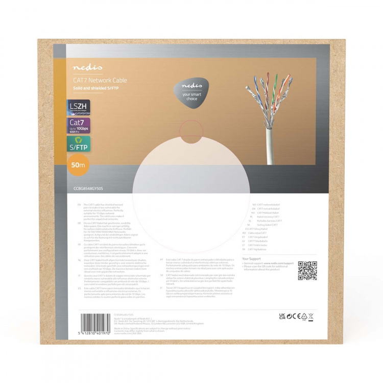 Nedis Netwerk Kabel Rol | CAT7 | Solid | S/FTP | Koper | 50.0 m | Binnenshuis | Rond | LSZH | Grijs | Trekdoos Nedis Netwerk Kabel Rol | CAT7 | Solid | S/FTP | Koper | 50.0 m | Binnenshuis | Rond | LSZH | Grijs | Trekdoos