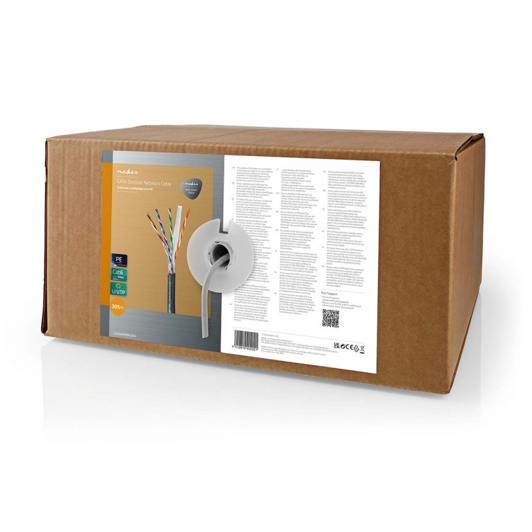 Nedis Netwerk Kabel Rol | CAT6 | Solid | U/UTP | CCA | 305.0 m | Buitenshuis | Rond | PE | Zwart | Trekdoos Nedis Netwerk Kabel Rol | CAT6 | Solid | U/UTP | CCA | 305.0 m | Buitenshuis | Rond | PE | Zwart | Trekdoos