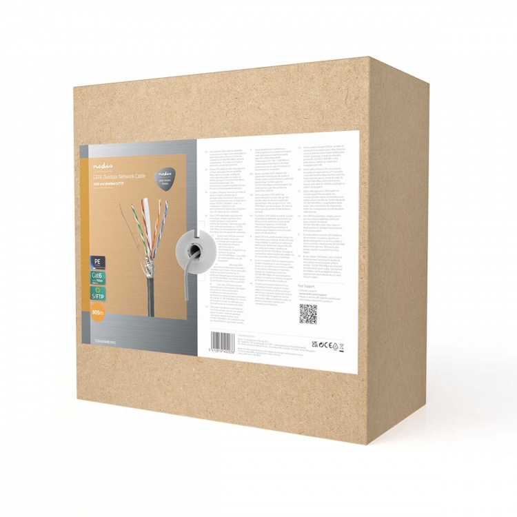 Nedis Netwerk Kabel Rol | CAT6 | Solid | S/FTP | CCA | 305.0 m | Buitenshuis | Rond | PE | Zwart | Trekdoos Nedis Netwerk Kabel Rol | CAT6 | Solid | S/FTP | CCA | 305.0 m | Buitenshuis | Rond | PE | Zwart | Trekdoos