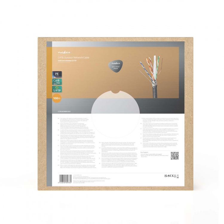 Nedis Netwerk Kabel Rol | CAT6 | Solid | S/FTP | Koper | 100.0 m | Buitenshuis | Rond | PE | Zwart | Trekdoos