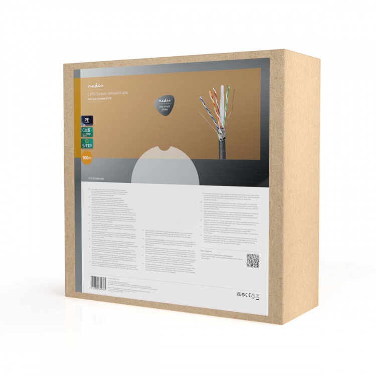 Nedis Netwerk Kabel Rol | CAT6 | Solid | S/FTP | Koper | 100.0 m | Buitenshuis | Rond | PE | Zwart | Trekdoos