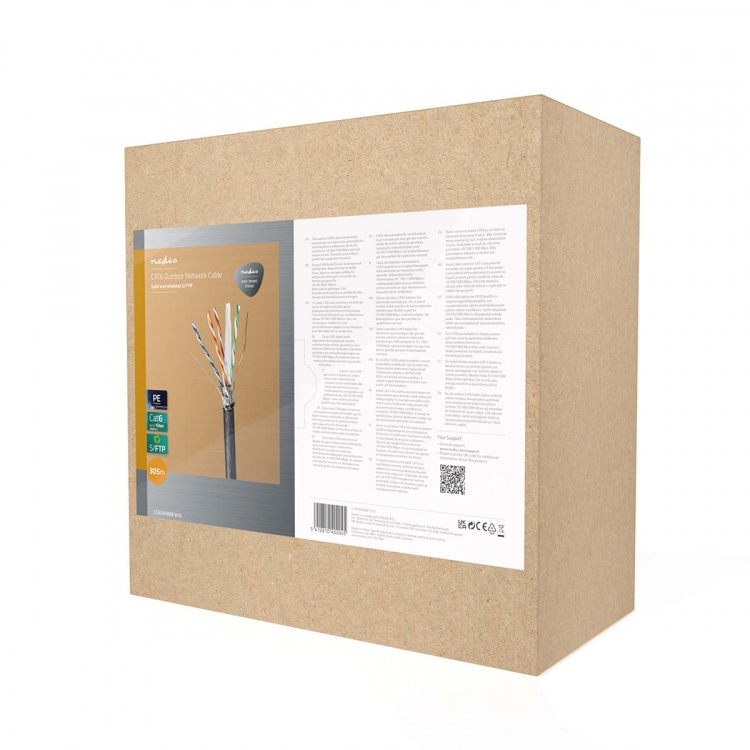 Nedis Netwerk Kabel Rol | CAT6 | Solid | S/FTP | Koper | 305.0 m | Buitenshuis | Rond | PE | Zwart | Trekdoos Nedis Netwerk Kabel Rol | CAT6 | Solid | S/FTP | Koper | 305.0 m | Buitenshuis | Rond | PE | Zwart | Trekdoos