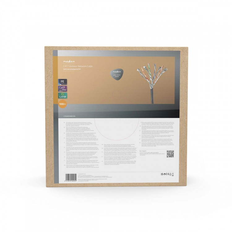 Nedis Netwerk Kabel Rol | CAT7 | Solid | S/FTP | Koper | 100.0 m | Buitenshuis | Rond | PE | Zwart | Trekdoos Nedis Netwerk Kabel Rol | CAT7 | Solid | S/FTP | Koper | 100.0 m | Buitenshuis | Rond | PE | Zwart | Trekdoos