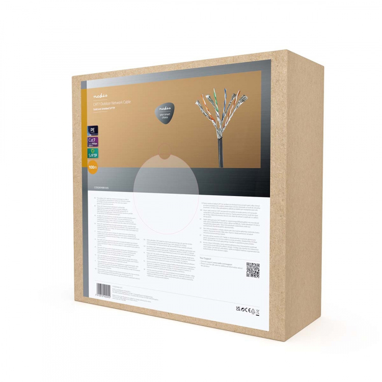 Nedis Netwerk Kabel Rol | CAT7 | Solid | S/FTP | Koper | 100.0 m | Buitenshuis | Rond | PE | Zwart | Trekdoos Nedis Netwerk Kabel Rol | CAT7 | Solid | S/FTP | Koper | 100.0 m | Buitenshuis | Rond | PE | Zwart | Trekdoos
