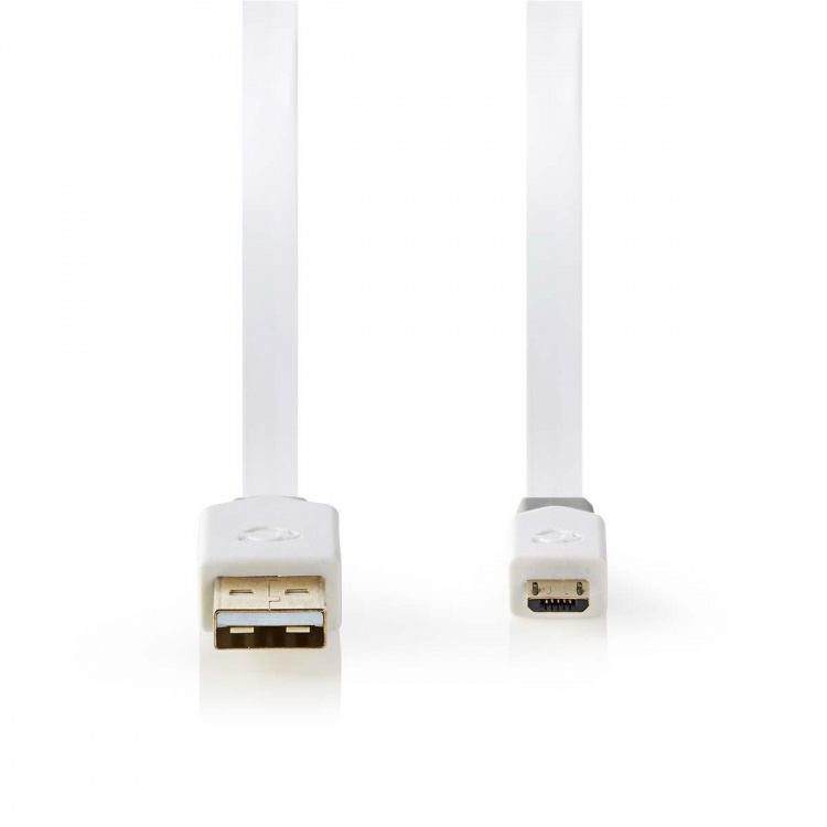 Nedis USB-Kabel | USB 2.0 | USB-A Male | USB Micro-B Male | 480 Mbps | Verguld | 1.00 m | Plat | PVC | Wit | Polybag