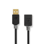 Nedis USB-Kabel | USB 2.0 | USB-A Male | USB-A Female | 480 Mbps | Verguld | 2.00 m | Rond | PVC | Antraciet | Doos