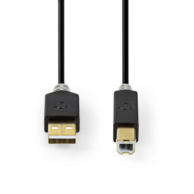 Nedis USB-Kabel | USB 2.0 | USB-A Male | USB-B Male | 480 Mbps | Verguld | 1.00 m | Rond | PVC | Antraciet | Doos