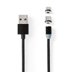 Nedis USB-Kabel | USB 2.0 | USB-A Male | USB Micro-B Male / USB-C™ Male | 10 W | No Data Transfer | Vernikkeld | 2.00 m | Rond | Nylon | Zwart | Doos