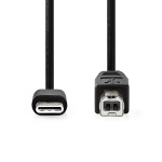 Nedis USB-Kabel | USB 2.0 | USB-C™ Male | USB-B Male | 480 Mbps | Vernikkeld | 2.00 m | Rond | PVC | Zwart | Doos