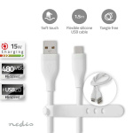 Nedis USB-Kabel | USB 2.0 | USB-A Male | USB-C™ Male | 15 W | 480 Mbps | Vernikkeld | 1.50 m | Rond | Silicone | Wit | Doos