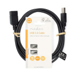 Nedis USB-Kabel | USB 2.0 | USB-A Male | USB-A Female | 480 Mbps | Vernikkeld | 2.00 m | Rond | PVC | Zwart | Label