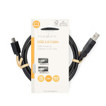 Nedis USB-Kabel | USB 2.0 | USB-A Male | USB Mini-B 5-Pins Male | 480 Mbps | Vernikkeld | 1.00 m | Rond | PVC | Zwart | Label Nedis USB-Kabel | USB 2.0 | USB-A Male | USB Mini-B 5-Pins Male | 480 Mbps | Vernikkeld | 1.00 m | Rond | PVC | Zwart | Label