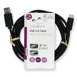Nedis USB-Kabel | USB 2.0 | USB-A Male | USB-C™ Male | 15 W | 480 Mbps | Vernikkeld | 3.00 m | Rond | PVC | Zwart | Label