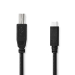 Nedis USB-Kabel | USB 2.0 | USB-C™ Male | USB-B Male | 480 Mbps | Vernikkeld | 1.00 m | Rond | PVC | Zwart | Label Nedis USB-Kabel | USB 2.0 | USB-C™ Male | USB-B Male | 480 Mbps | Vernikkeld | 1.00 m | Rond | PVC | Zwart | Label