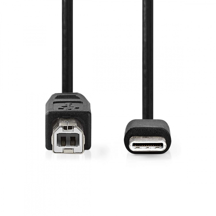 Nedis USB-Kabel | USB 2.0 | USB-C™ Male | USB-B Male | 480 Mbps | Vernikkeld | 1.00 m | Rond | PVC | Zwart | Label Nedis USB-Kabel | USB 2.0 | USB-C™ Male | USB-B Male | 480 Mbps | Vernikkeld | 1.00 m | Rond | PVC | Zwart | Label