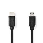 Nedis USB-Kabel | USB 2.0 | USB-C™ Male | USB Micro-B Male | 60 W | 480 Mbps | Vernikkeld | 1.00 m | Rond | PVC | Zwart | Label Nedis USB-Kabel | USB 2.0 | USB-C™ Male | USB Micro-B Male | 60 W | 480 Mbps | Vernikkeld | 1.00 m | Rond | PVC | Zwart | Label