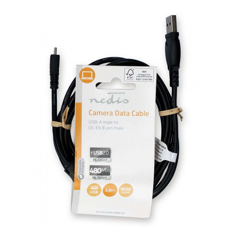 Nedis USB-Kabel | USB 2.0 | USB-A Male | US-E6 8-pins Male | 480 Mbps | Vernikkeld | 2.00 m | Rond | PVC | Zwart | Label Nedis USB-Kabel | USB 2.0 | USB-A Male | US-E6 8-pins Male | 480 Mbps | Vernikkeld | 2.00 m | Rond | PVC | Zwart | Label