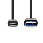 Nedis USB-Kabel | USB 3.2 Gen 1 | USB-A Male | USB-C™ Male | 15 W | 5 Gbps | Vernikkeld | 1.00 m | Rond | PVC | Zwart | Label