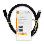 Nedis USB-Kabel | USB 3.2 Gen 1 | USB-C™ Male | USB-C™ Female | 60 W | 4K@60Hz | 5 Gbps | Vernikkeld | 1.00 m | Rond | PVC | Zwart | Label