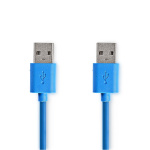 Nedis USB-Kabel | USB 3.2 Gen 1 | USB-A Male | USB-A Male | 5 Gbps | Vernikkeld | 2.00 m | Rond | PVC | Blauw | Envelop
