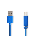 Nedis USB-Kabel | USB 3.2 Gen 1 | USB-A Male | USB-B Male | 5 Gbps | Vernikkeld | 3.00 m | Rond | PVC | Blauw | Envelop Nedis USB-Kabel | USB 3.2 Gen 1 | USB-A Male | USB-B Male | 5 Gbps | Vernikkeld | 3.00 m | Rond | PVC | Blauw | Envelop