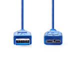 Nedis USB-Kabel | USB 3.2 Gen 1 | USB-A Male | USB Micro-B Male | 5 Gbps | Vernikkeld | 5.00 m | Rond | PVC | Blauw | Envelop