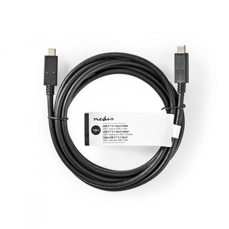 Nedis USB-Kabel | USB 3.2 Gen 2 | USB-C™ Male | USB-C™ Male | 15 W | 10 Gbps | Vernikkeld | 1.00 m | Rond | PVC | Zwart | Label Nedis USB-Kabel | USB 3.2 Gen 2 | USB-C™ Male | USB-C™ Male | 15 W | 10 Gbps | Vernikkeld | 1.00 m | Rond | PVC | Zwart | Label