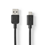 Nedis USB-Kabel | USB 3.2 Gen 1 | USB-A Male | USB-C™ Male | 60 W | 5 Gbps | Vernikkeld | 2.00 m | Rond | PVC | Zwart | Doos