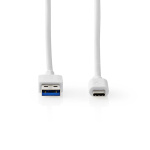 Nedis USB-Kabel | USB 3.2 Gen 2 | USB-A Male | USB-C™ Male | 60 W | 10 Gbps | Vernikkeld | 1.00 m | Rond | PVC | Wit | Doos Nedis USB-Kabel | USB 3.2 Gen 2 | USB-A Male | USB-C™ Male | 60 W | 10 Gbps | Vernikkeld | 1.00 m | Rond | PVC | Wit | Doos