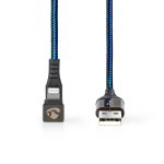 Nedis USB-Kabel | USB 2.0 | Apple Lightning 8-Pins | USB-A Male | 12 W | 480 Mbps | Vernikkeld | 1.00 m | Rond | Gevlochten / Nylon | Blauw / Zwart | Cover Window Box