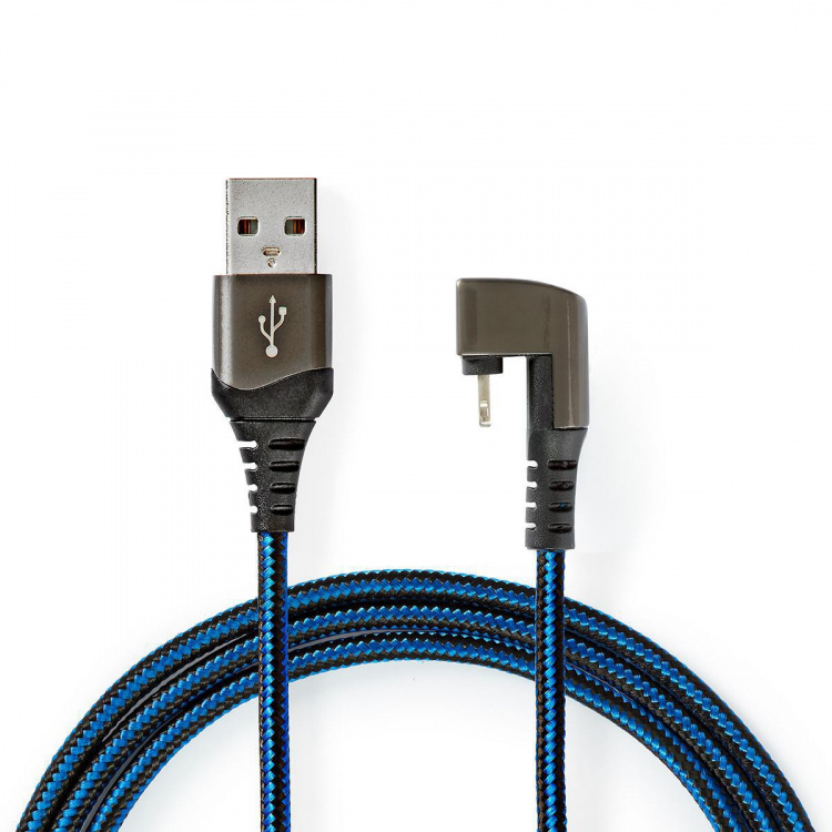 Nedis USB-Kabel | USB 2.0 | Apple Lightning 8-Pins | USB-A Male | 12 W | 480 Mbps | Vernikkeld | 1.00 m | Rond | Gevlochten / Nylon | Blauw / Zwart | Cover Window Box